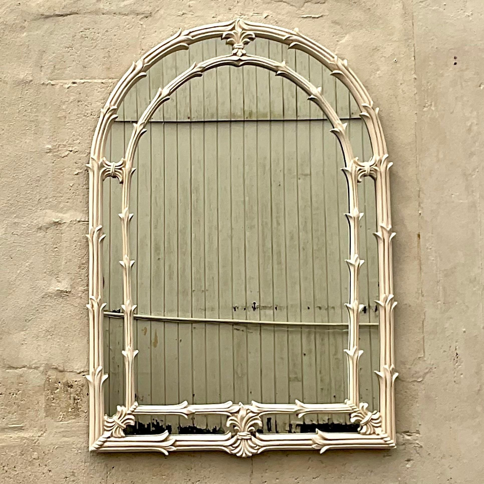 A fabulous vintage Coastal lacquered wall mirror. Made by the iconic Gampel and Stoll and signed on the back. Perfect as is or lacquer to suit your project! Acquired from a Palm Beach estate. 