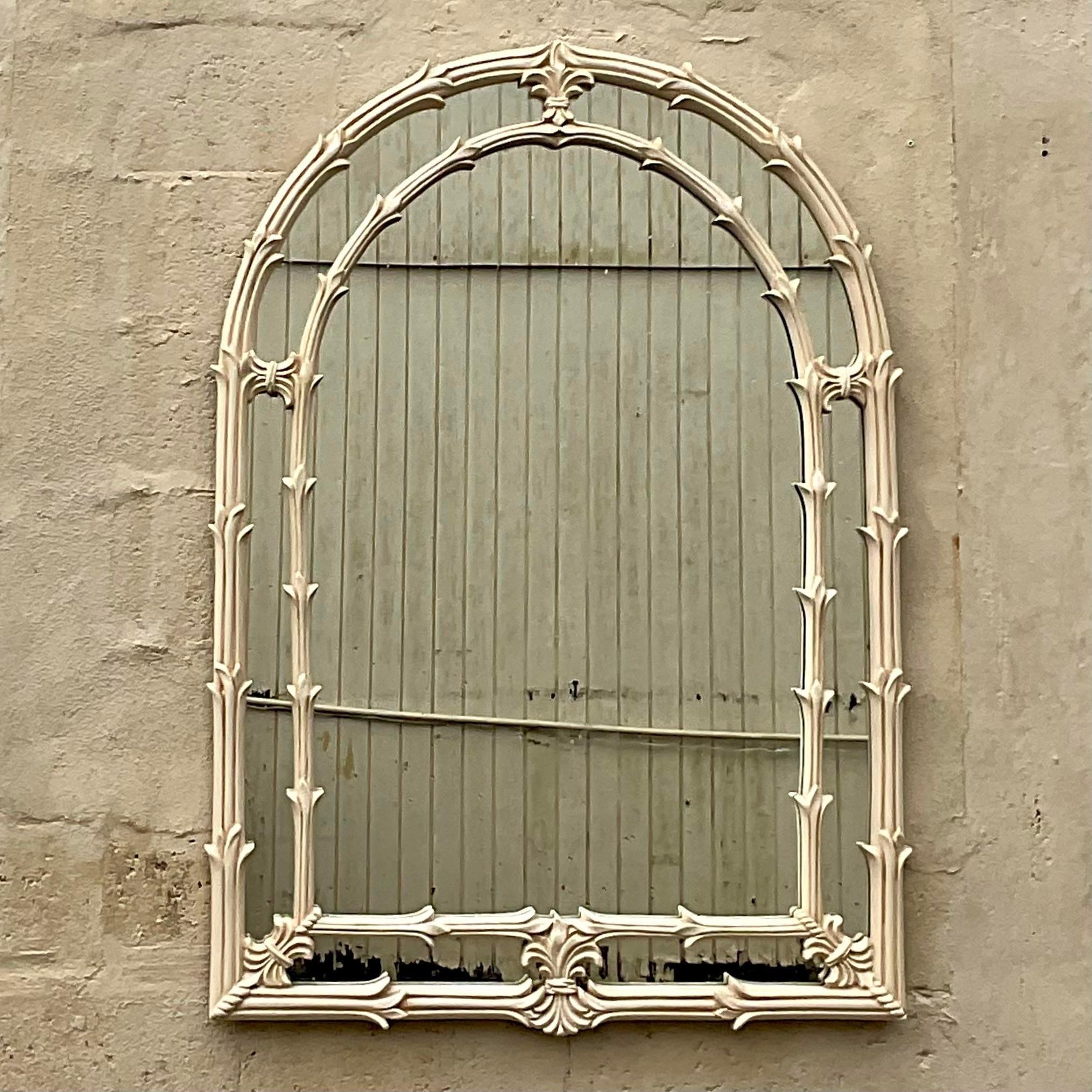Vintage Coastal Gampel and Stoll Arched Vine Mirror In Good Condition In west palm beach, FL
