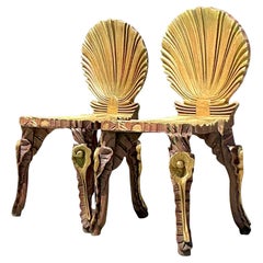 Vintage Coastal Gilt Carved Grotto Chairs - a Pair