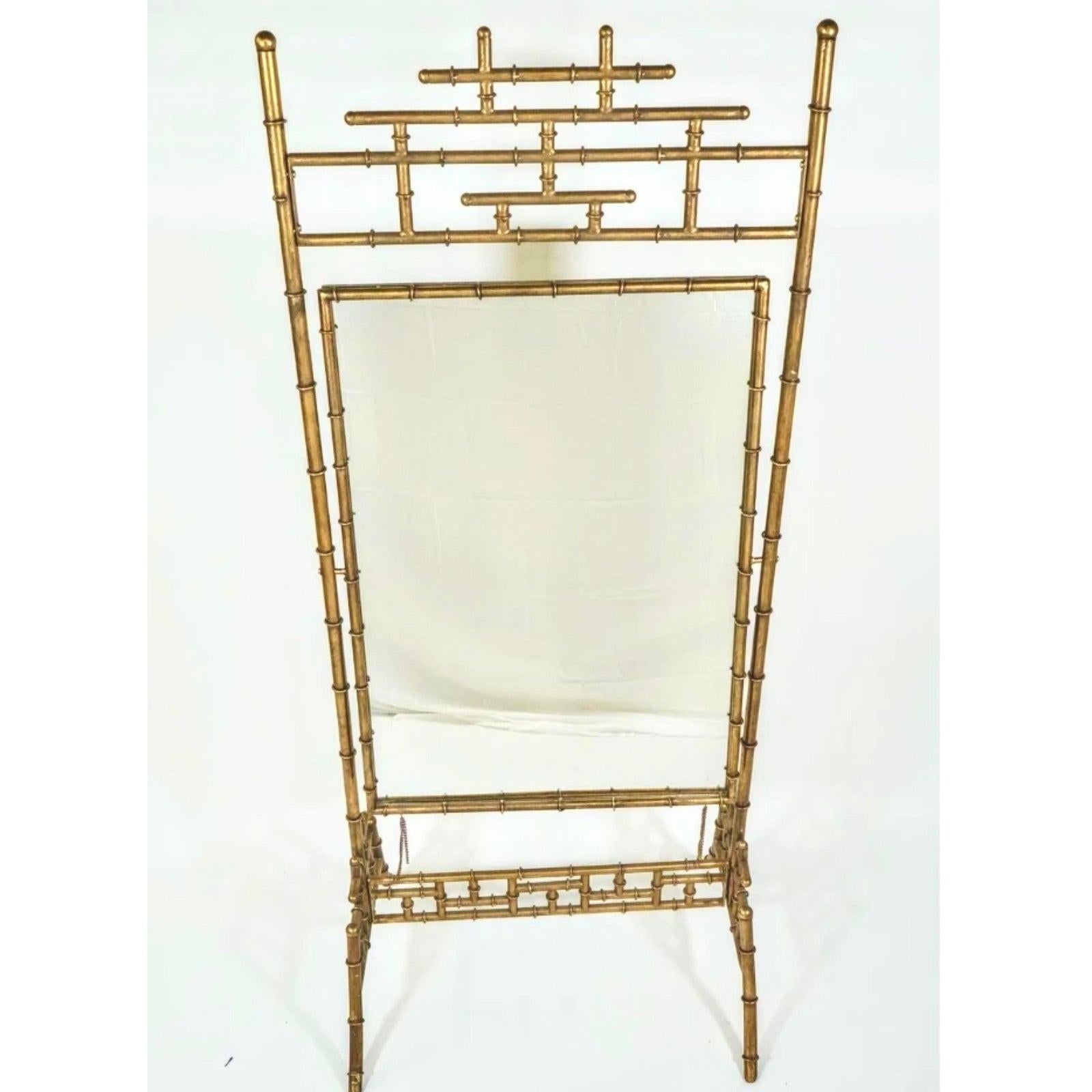 Vintage Coastal Gilt Faux Bamboo Chevalier Mirror For Sale 5