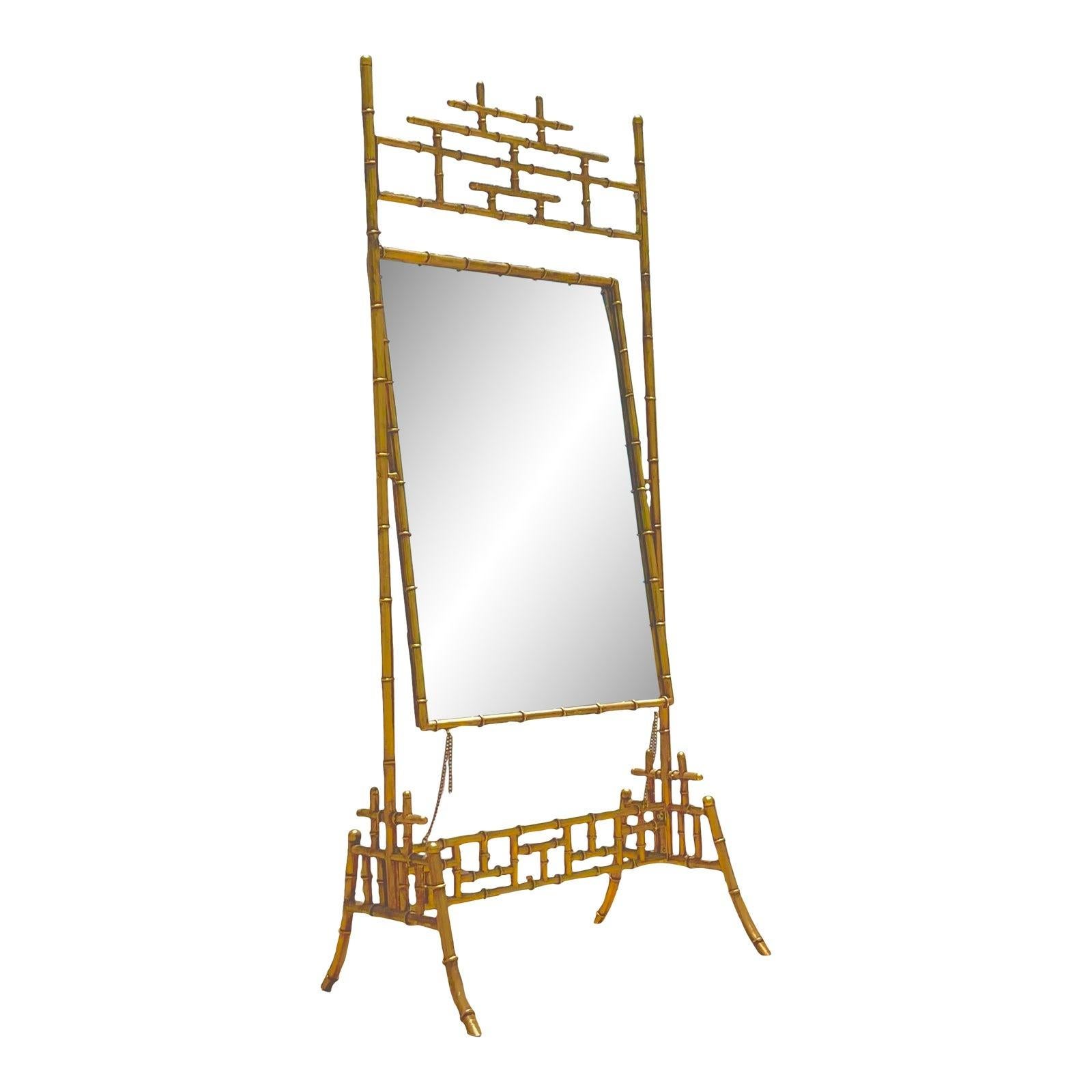 North American Vintage Coastal Gilt Faux Bamboo Chevalier Mirror For Sale
