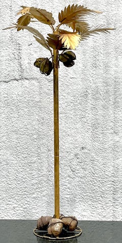 Vintage Coastal Gilt Standing Palm Tree After Maison Jansen