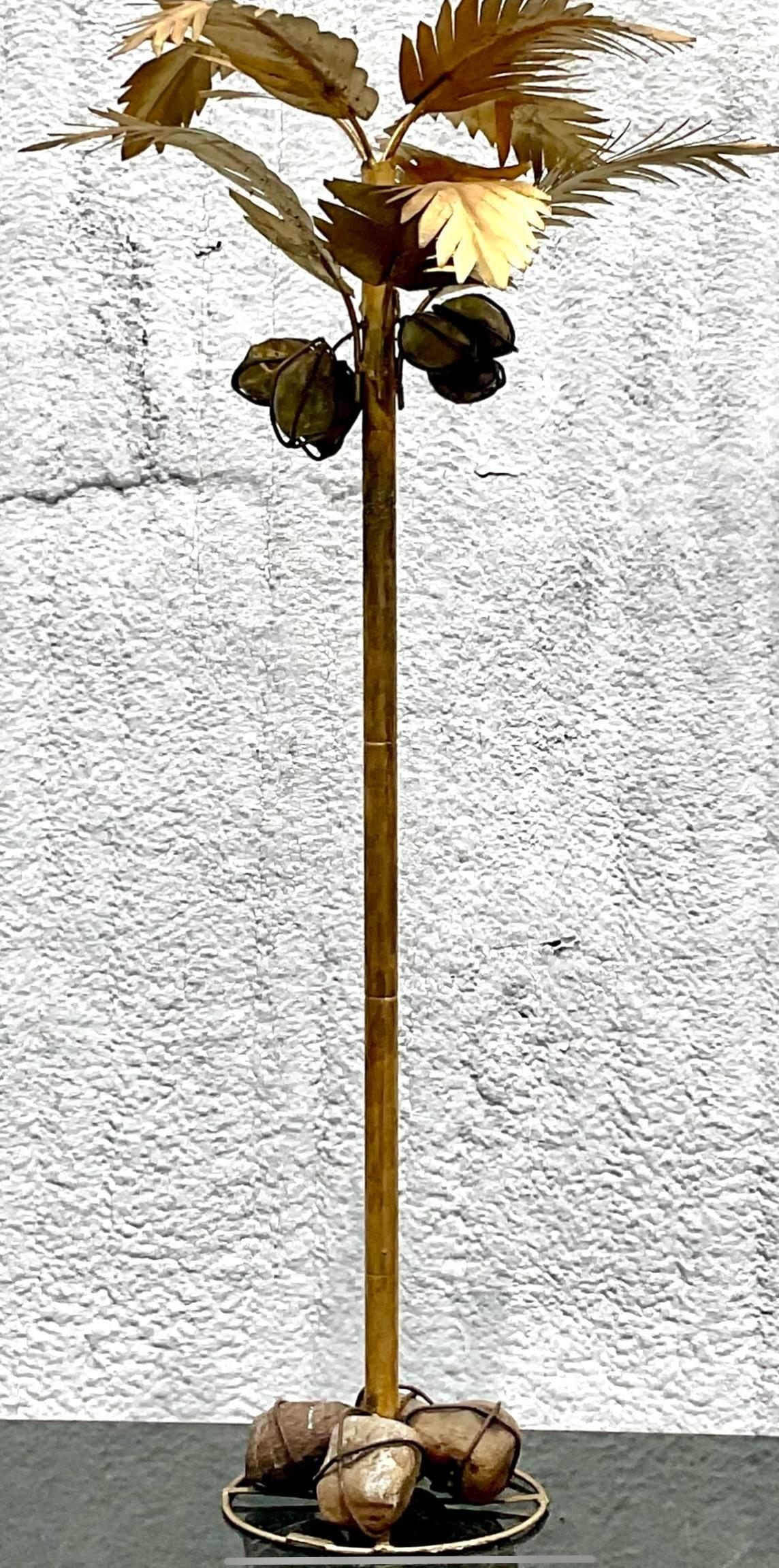 French Vintage Coastal Gilt Standing Palm Tree After Maison Jansen