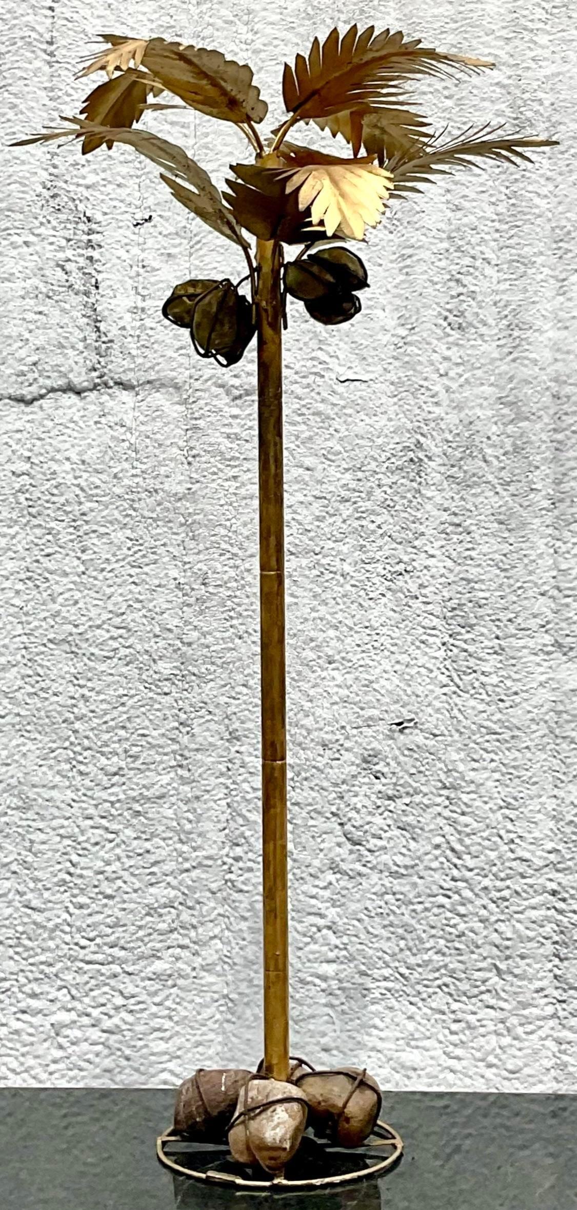 Vintage Coastal Gilt Standing Palm Tree After Maison Jansen In Good Condition In West Palm Beach, FL