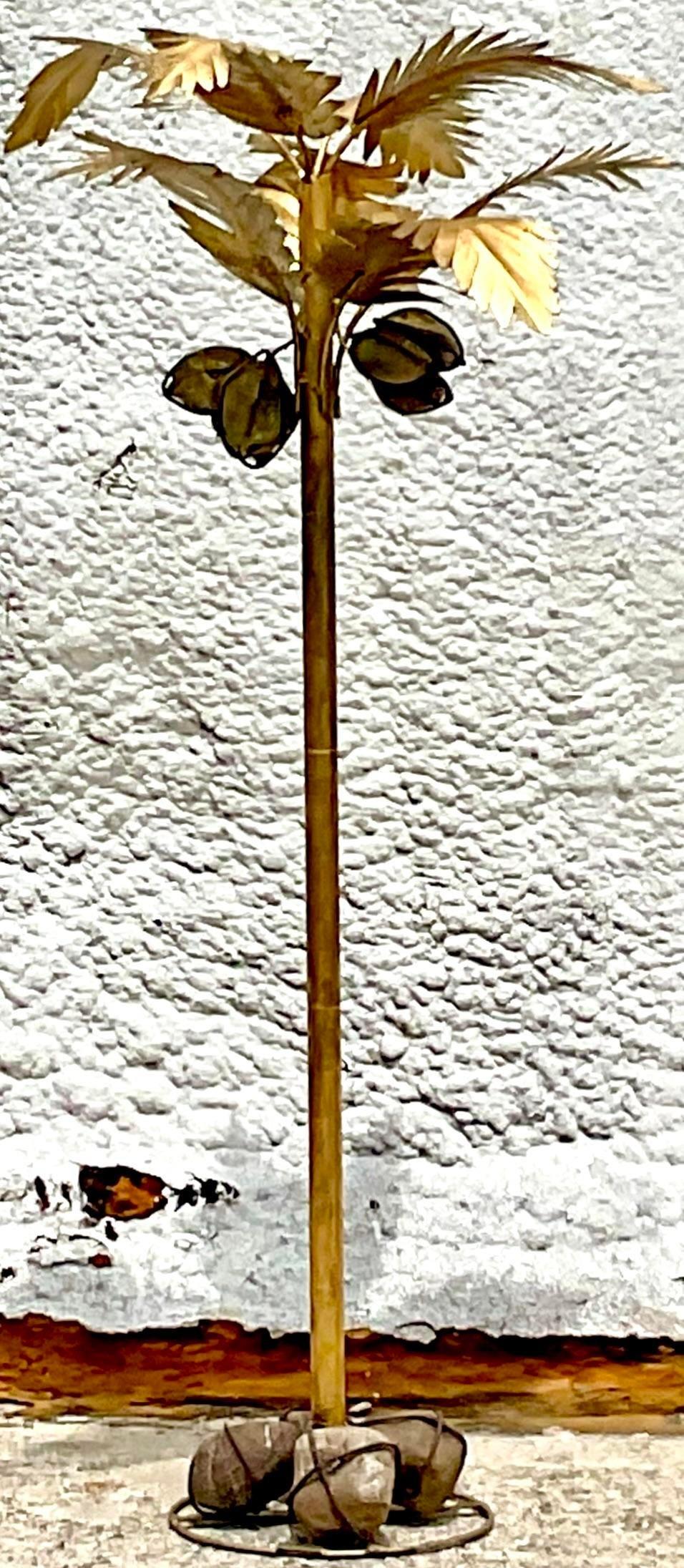 Metal Vintage Coastal Gilt Standing Palm Tree After Maison Jansen