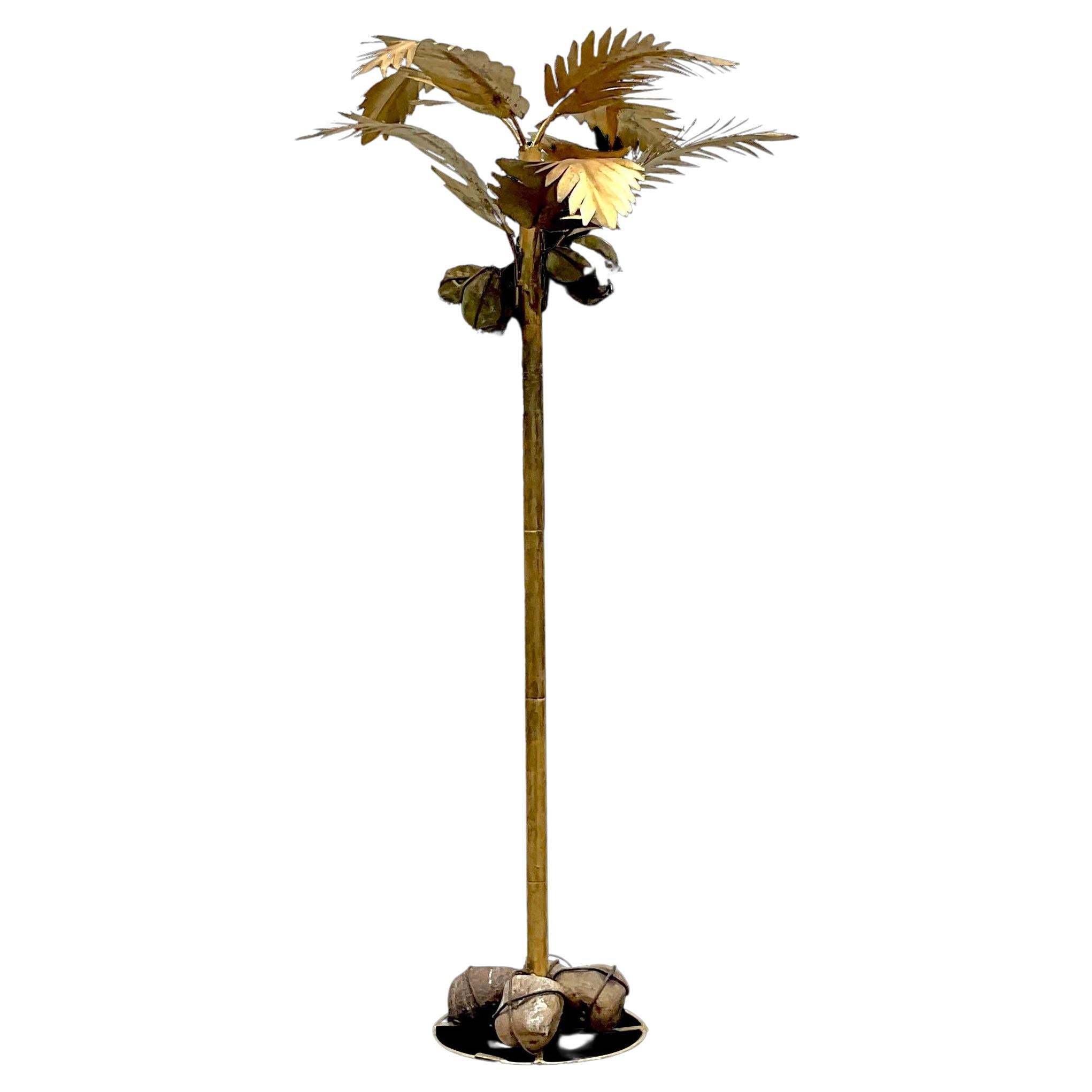 Vintage Coastal Gilt Standing Palm Tree After Maison Jansen