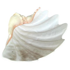 Vintage Coastal Glazed Ceramic Clam Shell