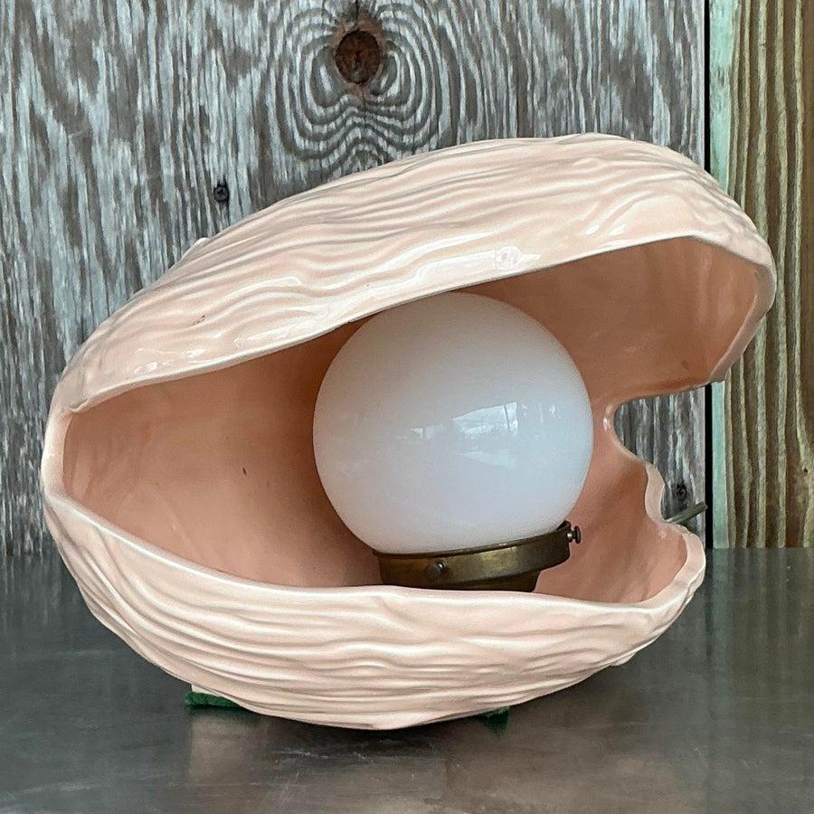 Vintage Coastal glasierte Keramik Muschel Lampe 3