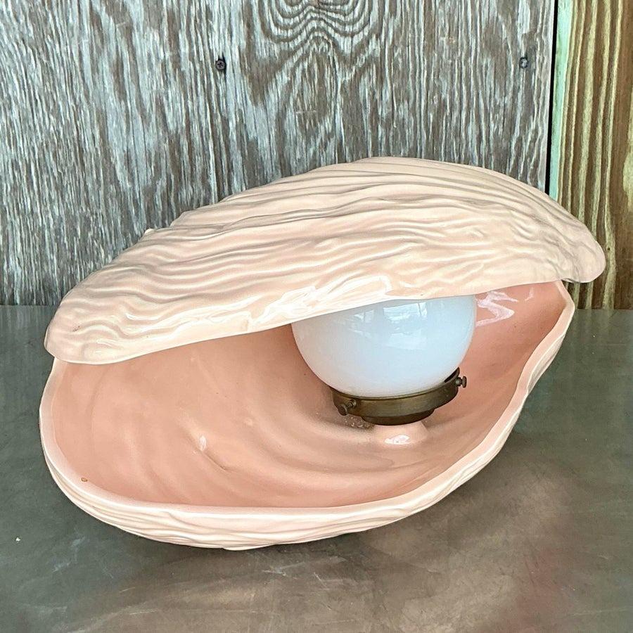 Vintage Coastal glasierte Keramik Muschel Lampe (Metall)