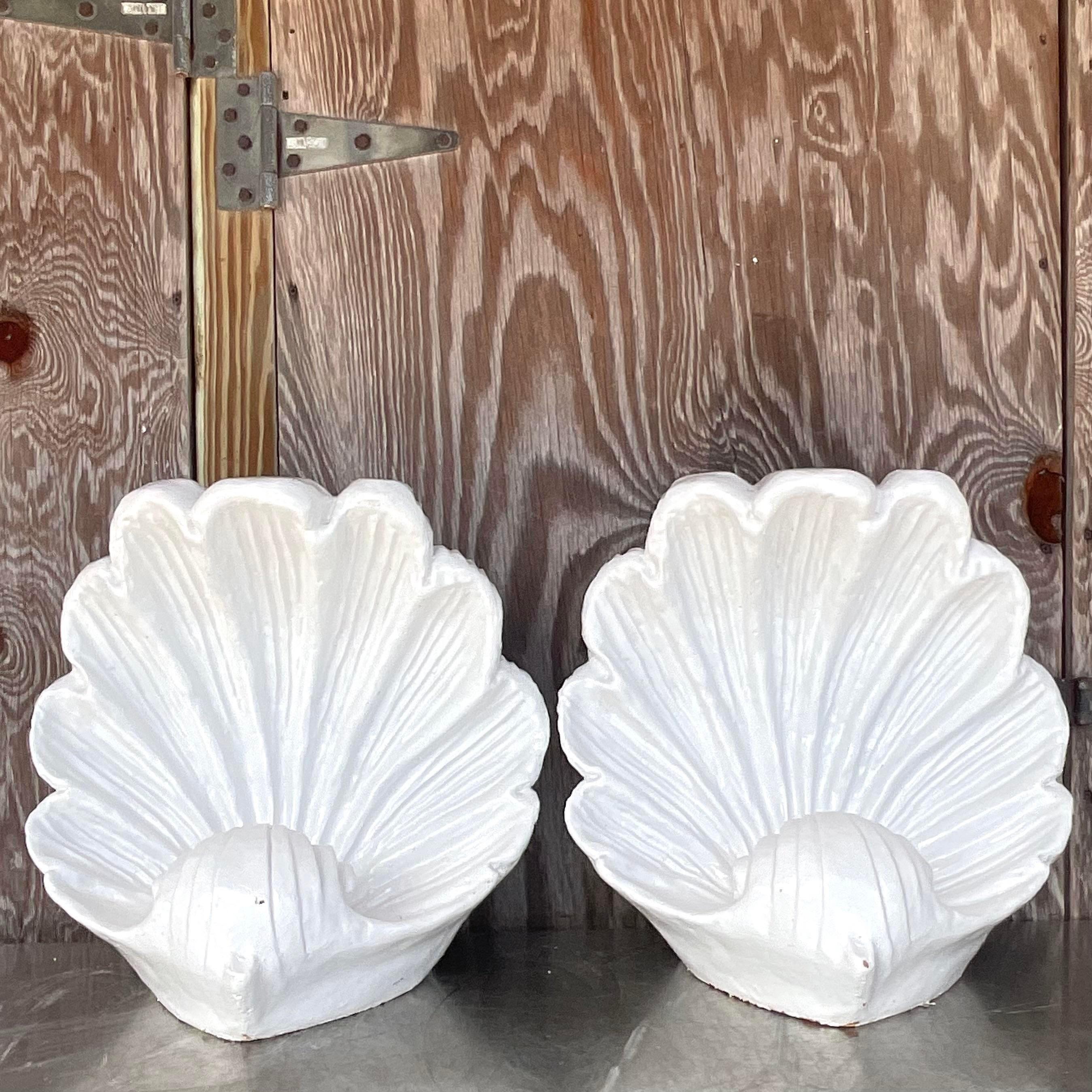 Vintage Coastal Glazed Ceramic Clam Shells - a Pair For Sale 1
