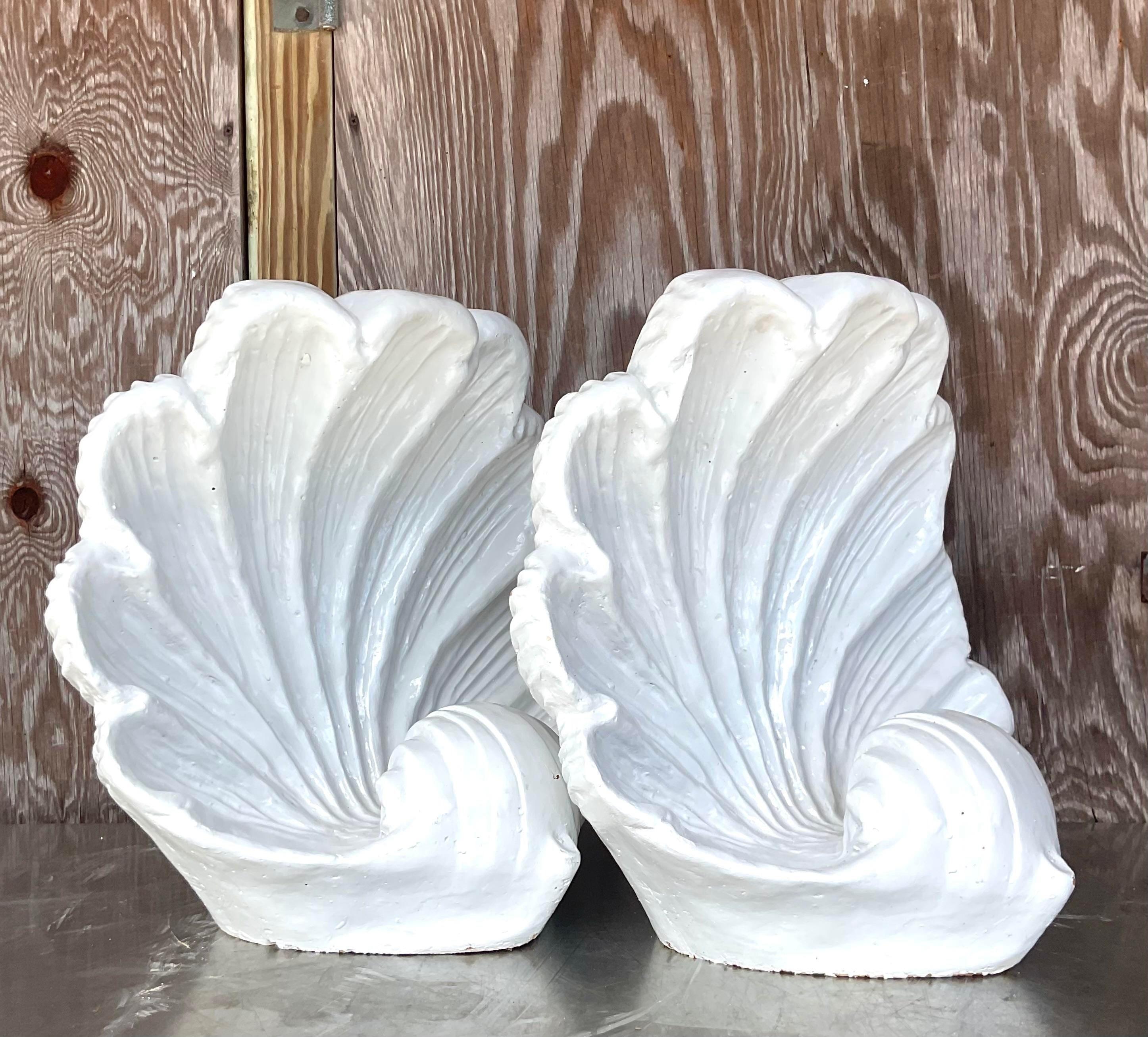 Vintage Coastal Glazed Ceramic Clam Shells - a Pair For Sale 2