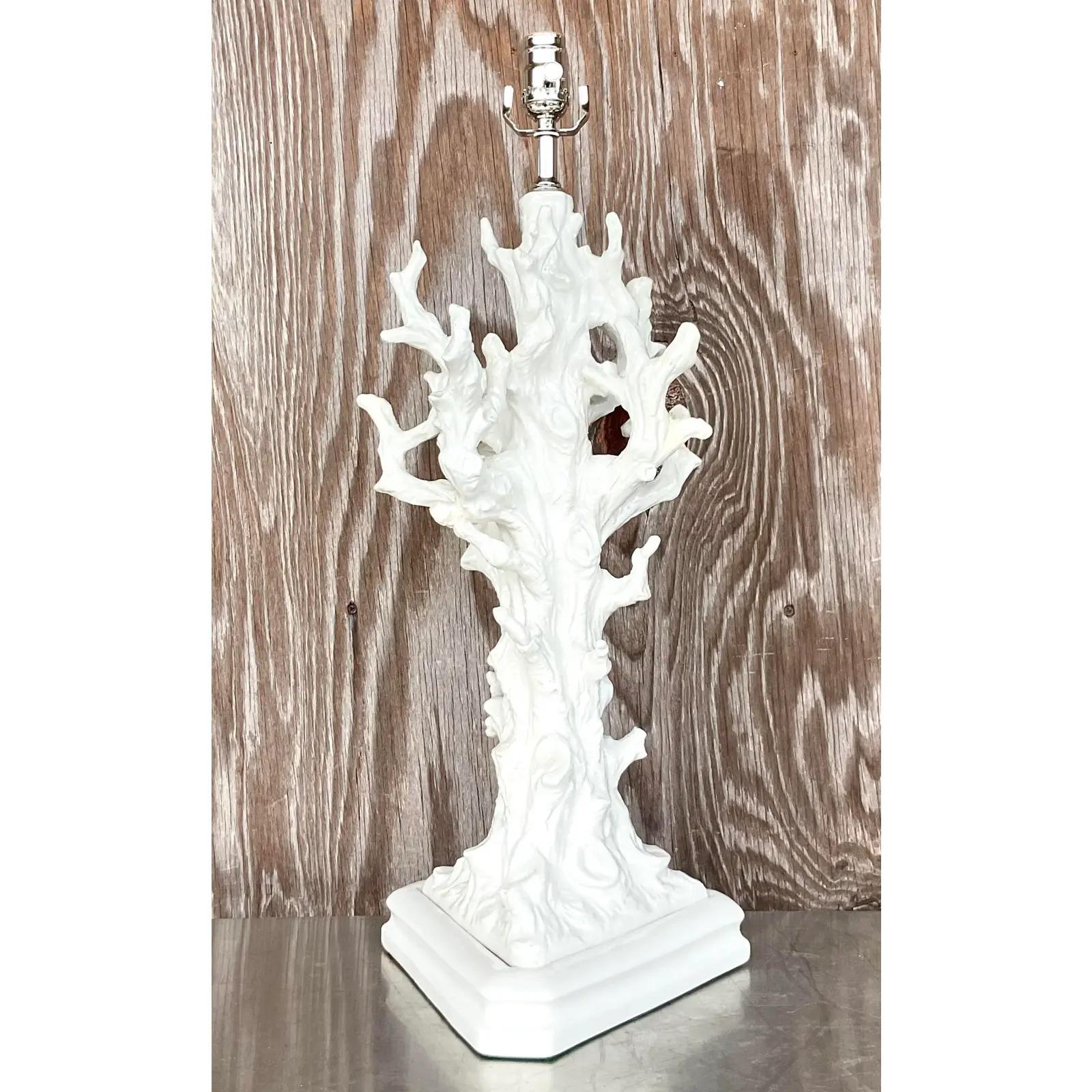 20th Century Vintage Coastal Glazed Ceramic Coral Branch Lamp For Sale