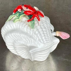 Sopera vintage de cerámica esmaltada costera con forma de cangrejo