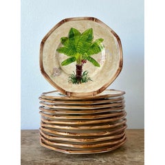 Vintage Coastal Glazed Ceramic Dinner Plates - Set of 12