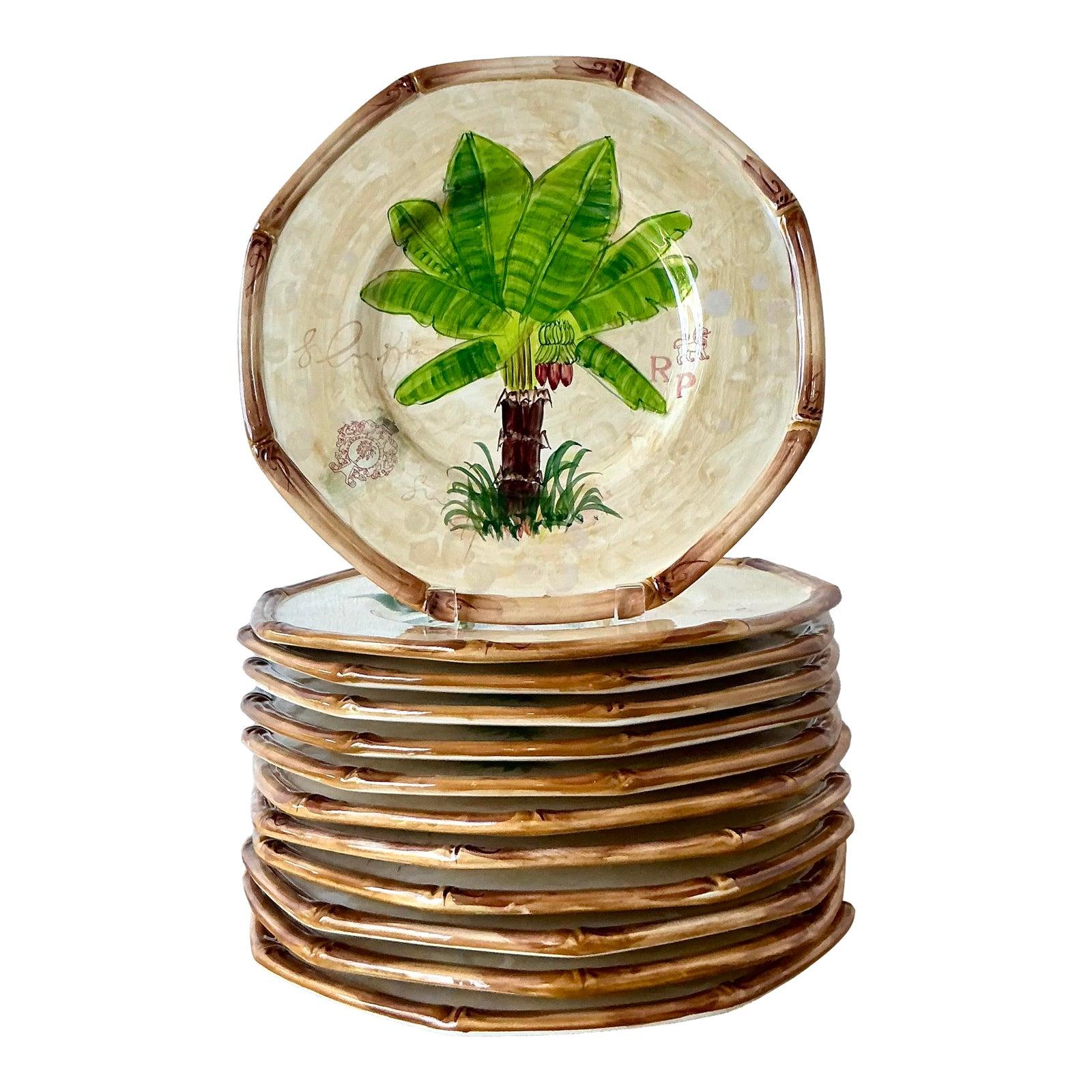 Vintage Coastal Glazed Ceramic Dinner Plates - Set of 12