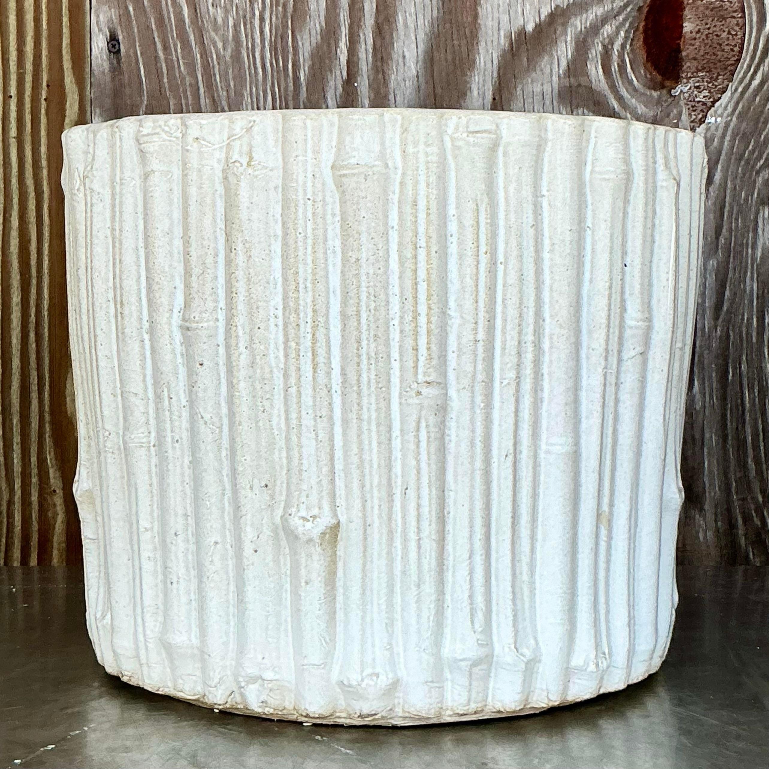 American Vintage Coastal Glazed Ceramic Faux Bamboo Planter