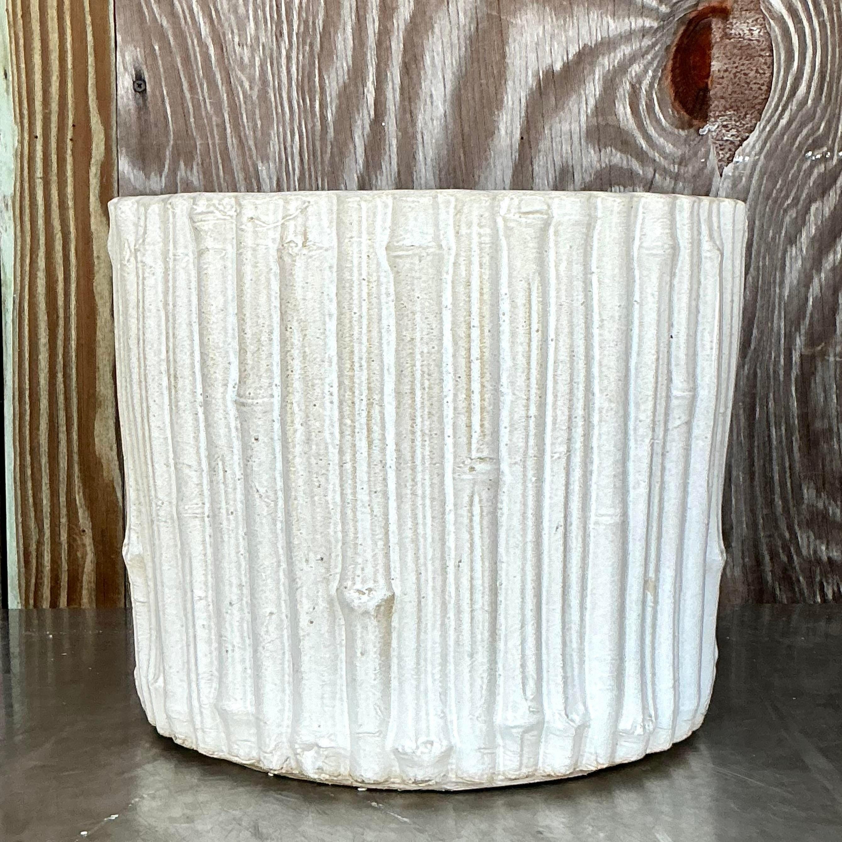 Vintage Coastal Glazed Ceramic Faux Bamboo Planter 3