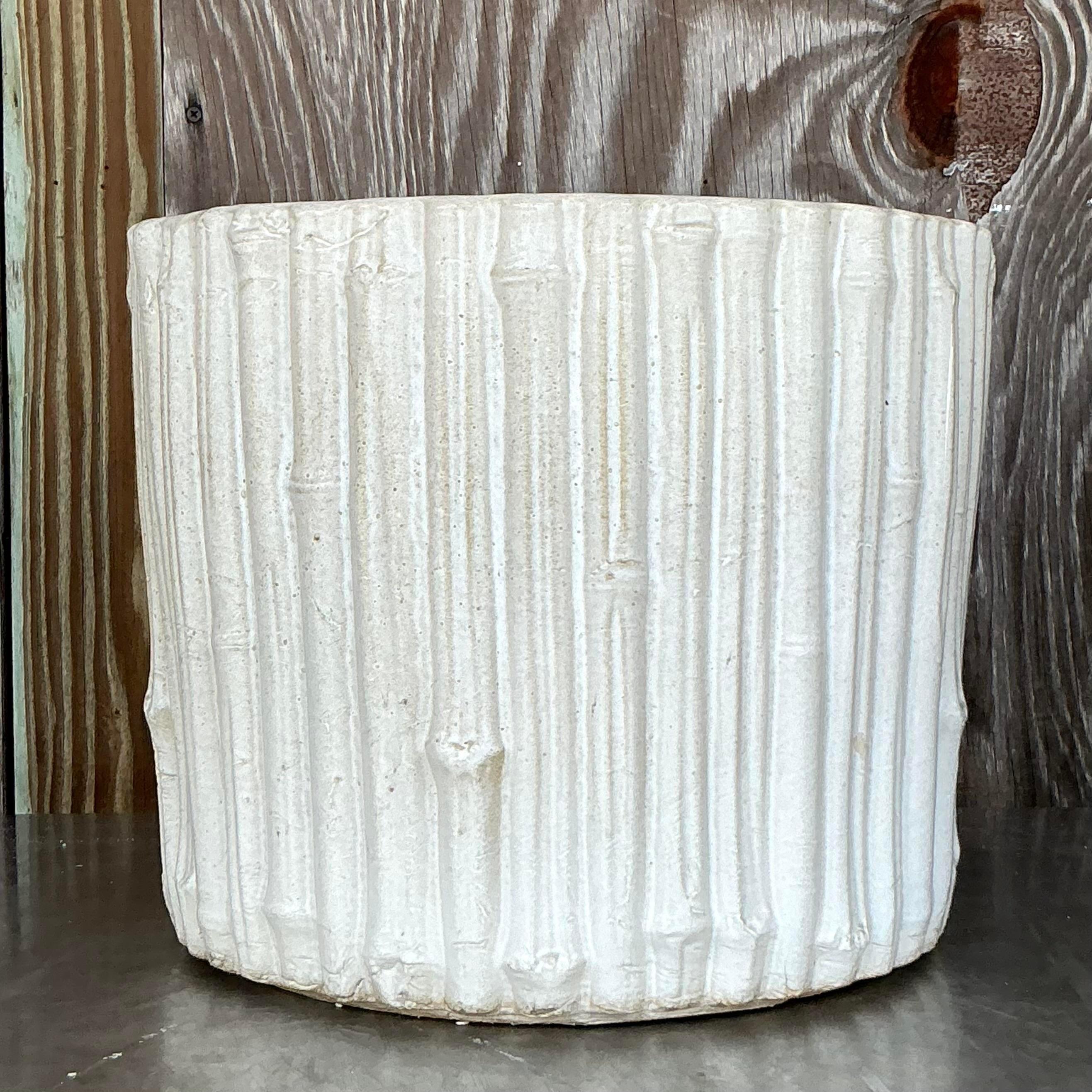 Vintage Coastal Glazed Ceramic Faux Bamboo Planter 4