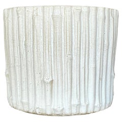 Vintage Coastal Glazed Ceramic Faux Bamboo Planter
