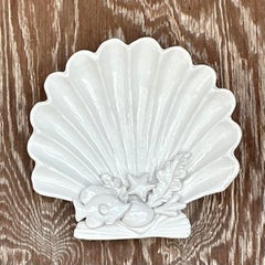 Vintage Coastal Glazed Ceramic Hanging Clam Shell