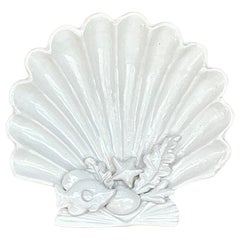 Vintage Coastal Glazed Ceramic Hanging Clam Shell