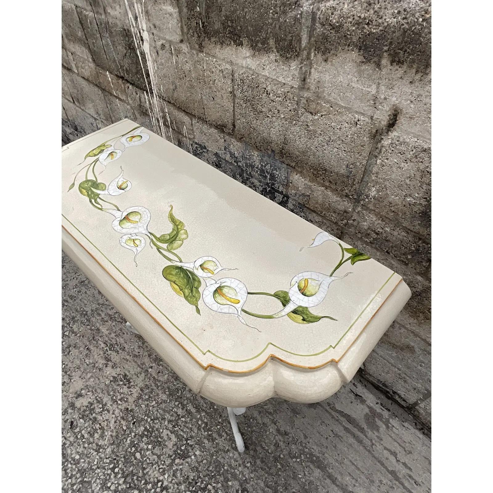 Vintage Coastal Glazed Ceramic Lemon Console Table For Sale 4