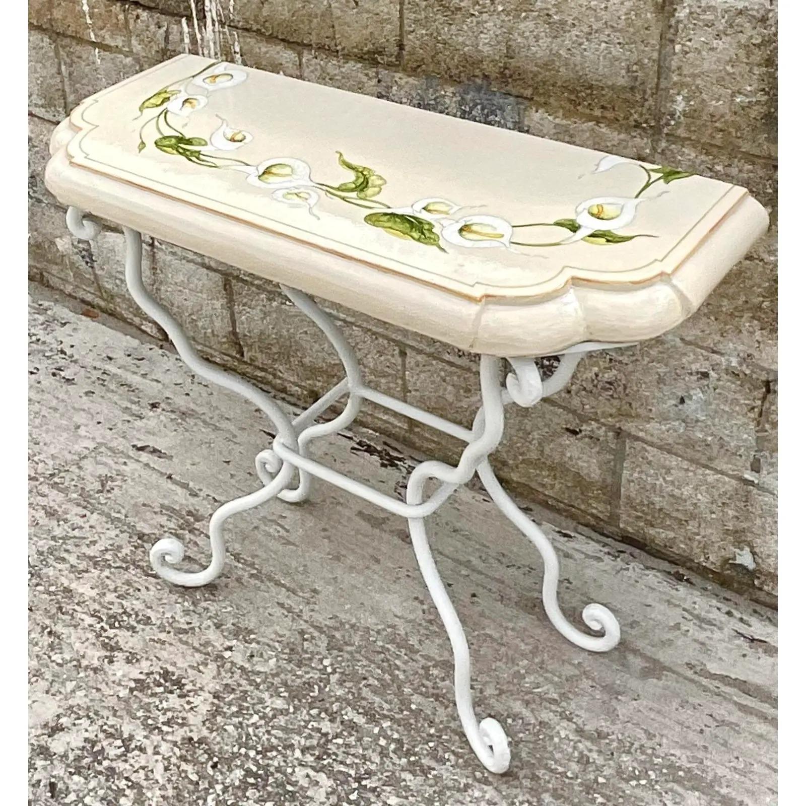 Vintage Coastal Glazed Ceramic Lemon Console Table In Good Condition For Sale In west palm beach, FL