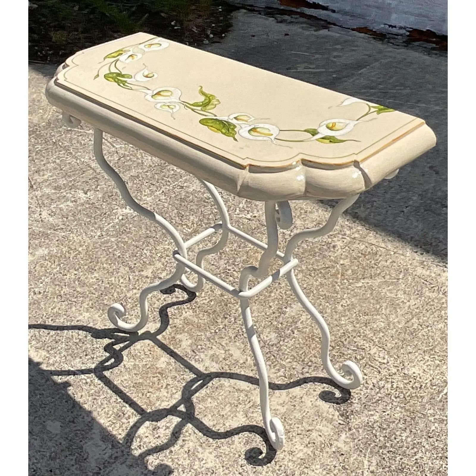 20th Century Vintage Coastal Glazed Ceramic Lemon Console Table For Sale
