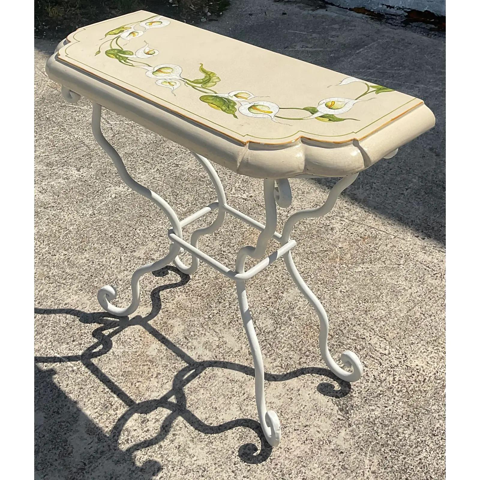 Vintage Coastal Glazed Ceramic Lemon Console Table For Sale 1