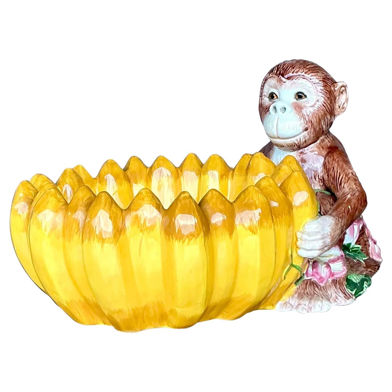 Bol singe vintage en céramique émaillée côtière