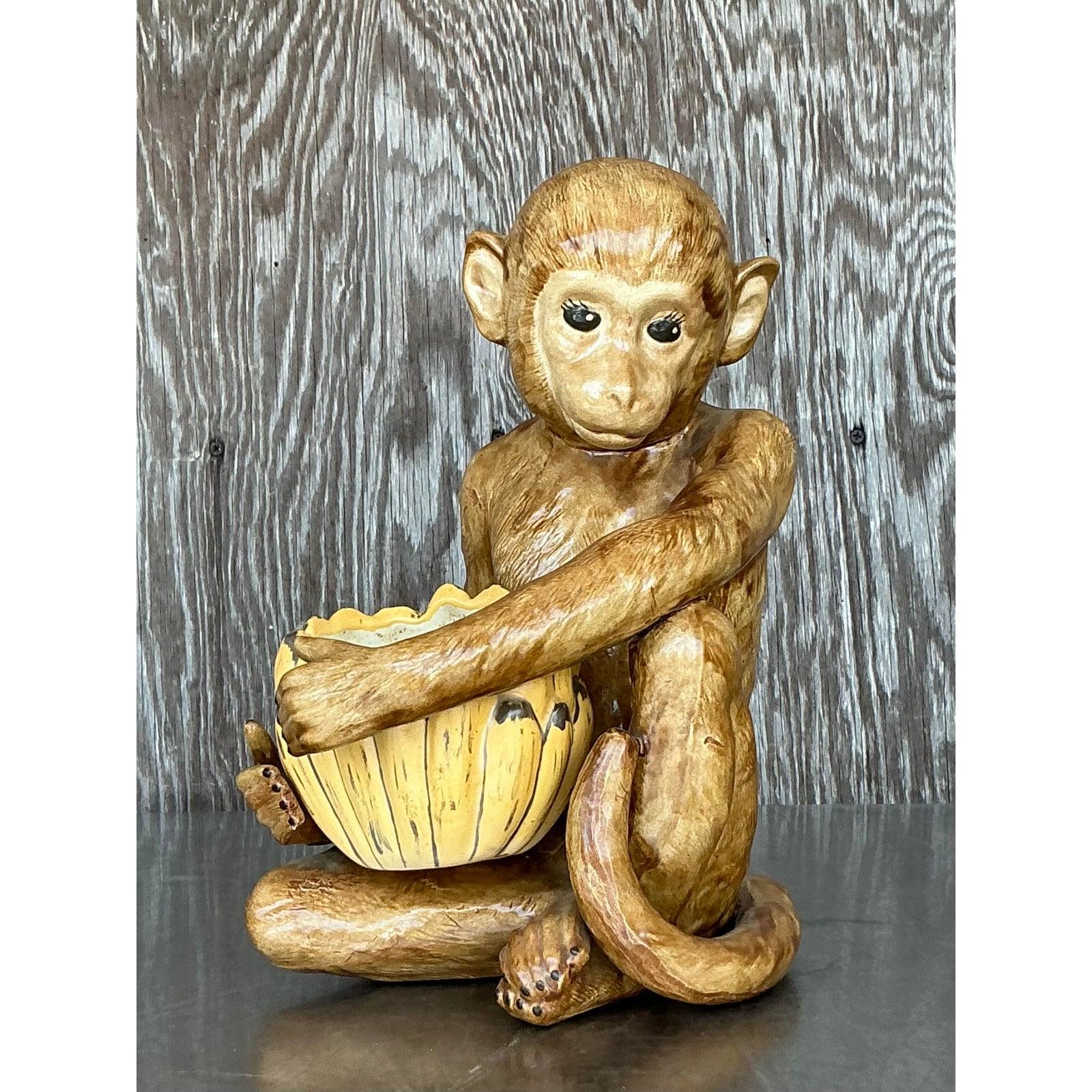 Vintage Coastal Glazed Ceramic Monkey in vendita 4