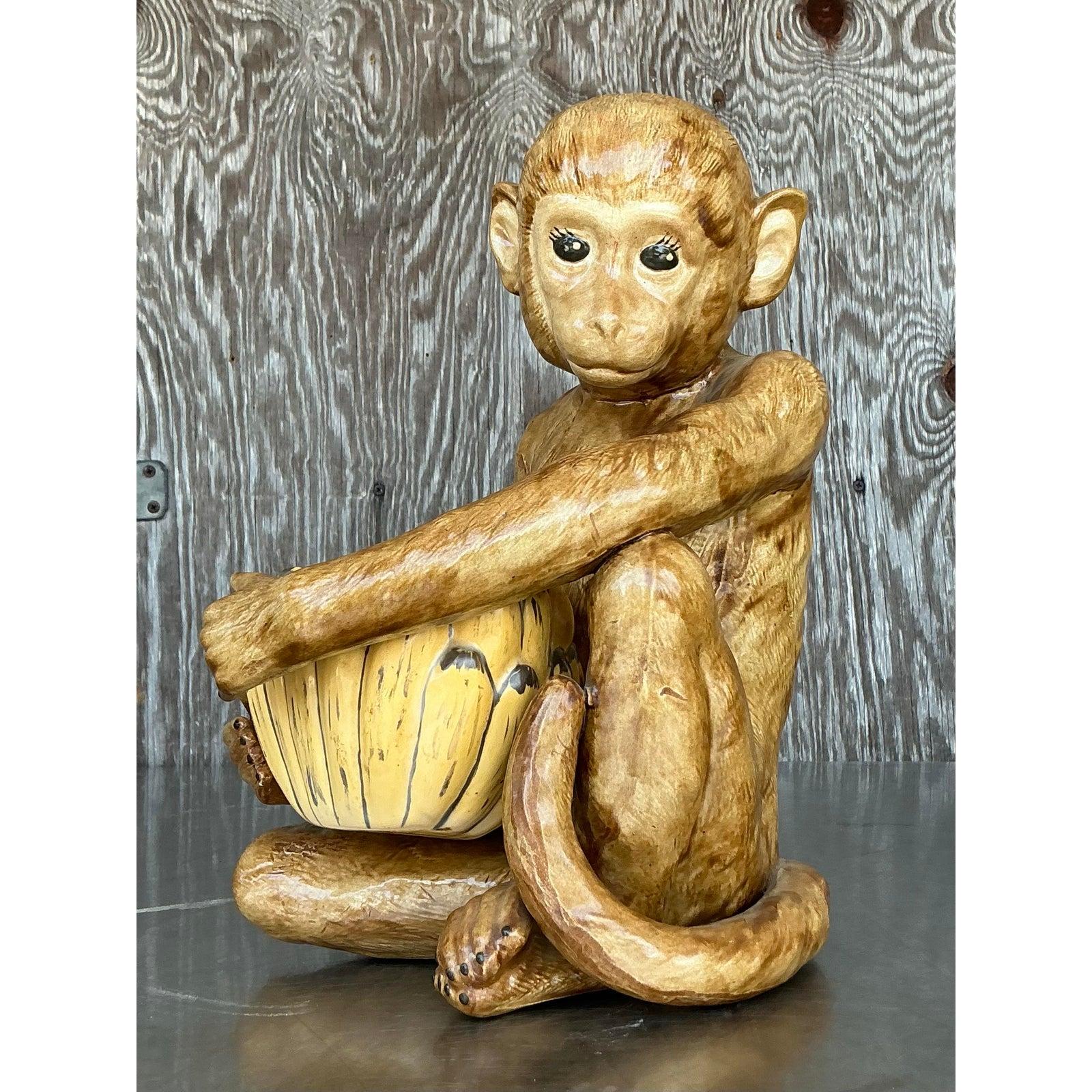 Vintage Coastal Glazed Ceramic Monkey in vendita 5