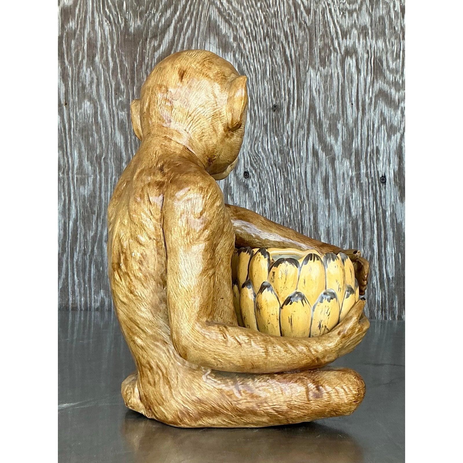 Ceramica Vintage Coastal Glazed Ceramic Monkey in vendita