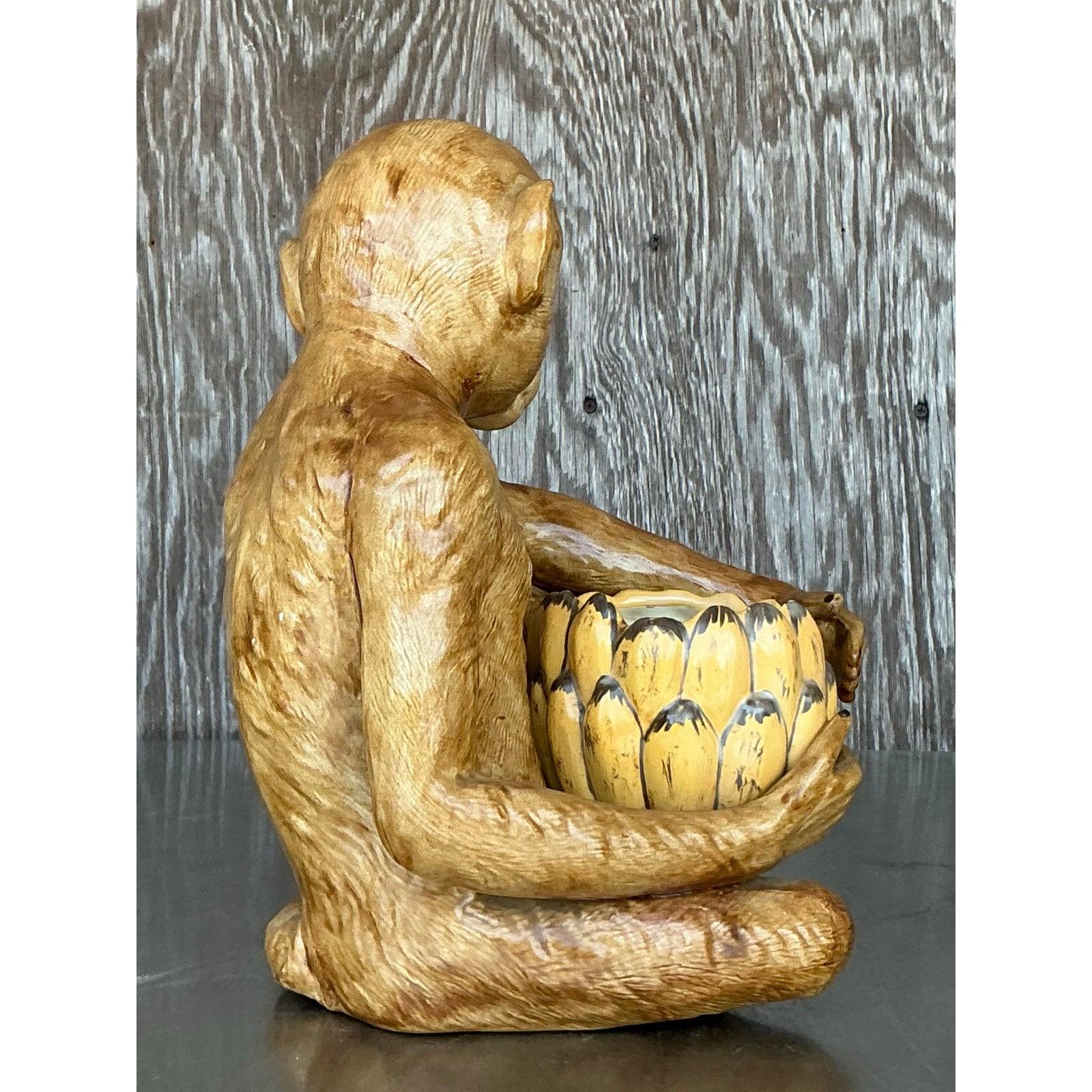 Vintage Coastal Glazed Ceramic Monkey in vendita 2