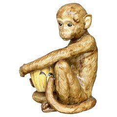Vintage Coastal Glazed Ceramic Monkey