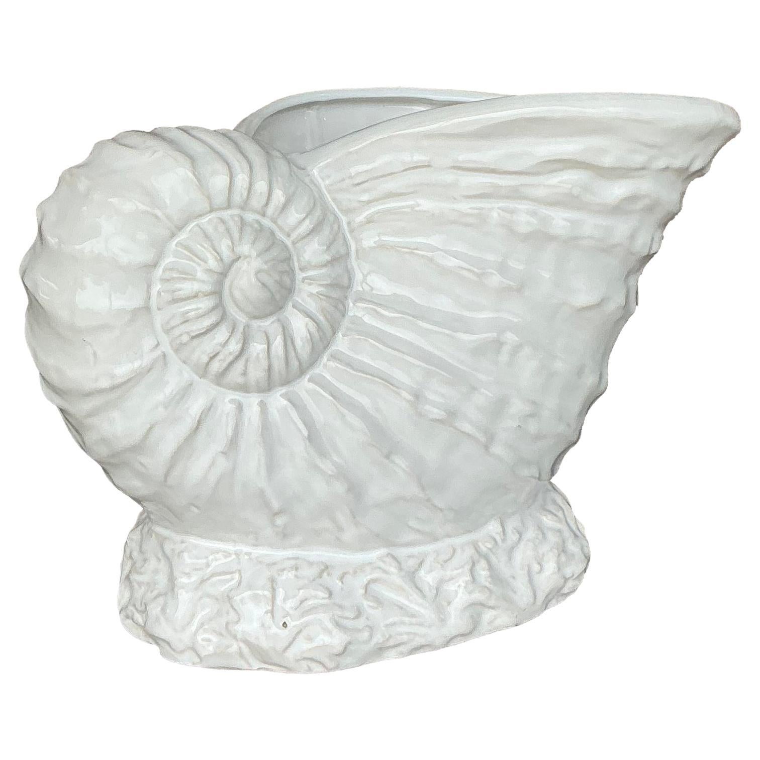 Vintage Coastal glasierte Keramik Nautilus Muschel-Pflanzgefäß, Vintage