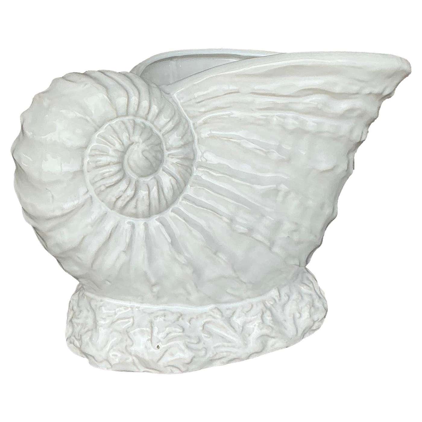 Ceramic Shell Planter Vintage Coastal Glazed Ceramic Nautilus Shell Planter For Sale at 1stDibs