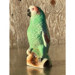 Vintage Coastal Glazed Ceramic Parrot