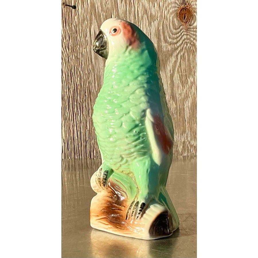 Brazilian Vintage Coastal Glazed Ceramic Parrot