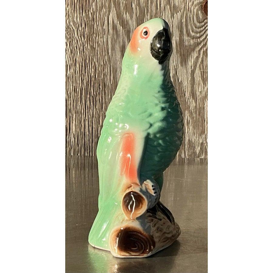Vintage Coastal Glazed Ceramic Parrot In Good Condition In West Palm Beach, FL