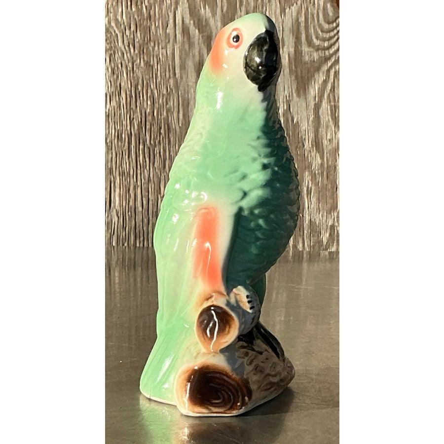Vintage Coastal glasierte Keramik Papagei 1
