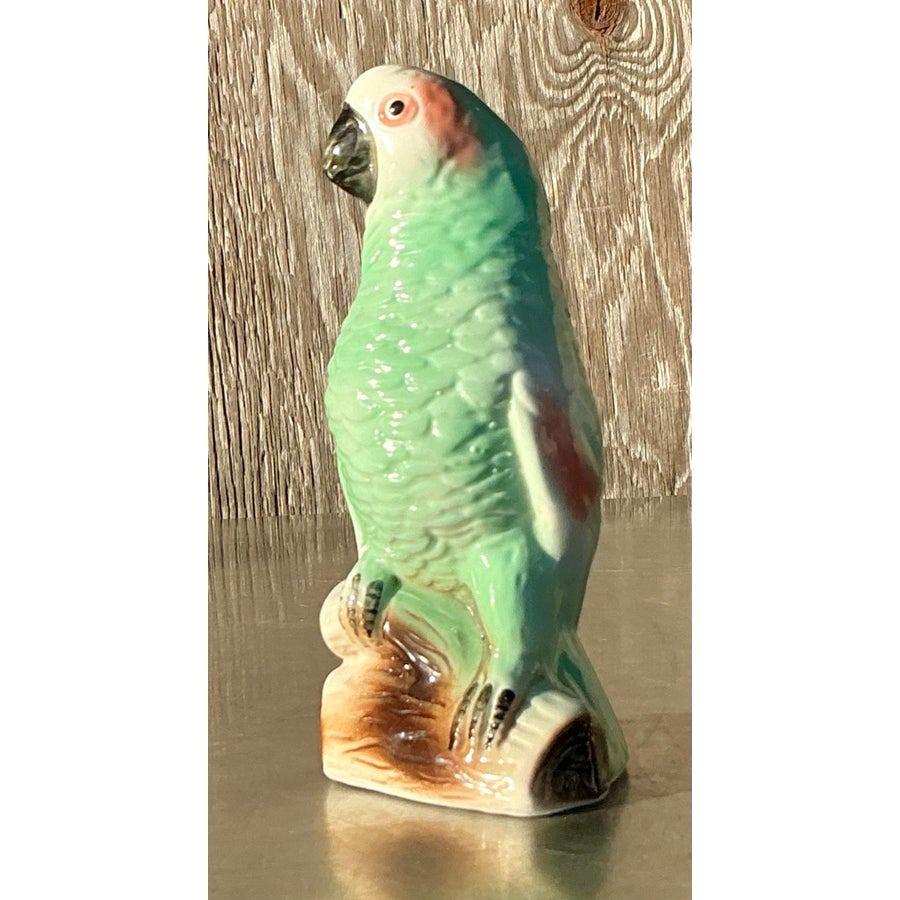 Vintage Coastal Glazed Ceramic Parrot 2