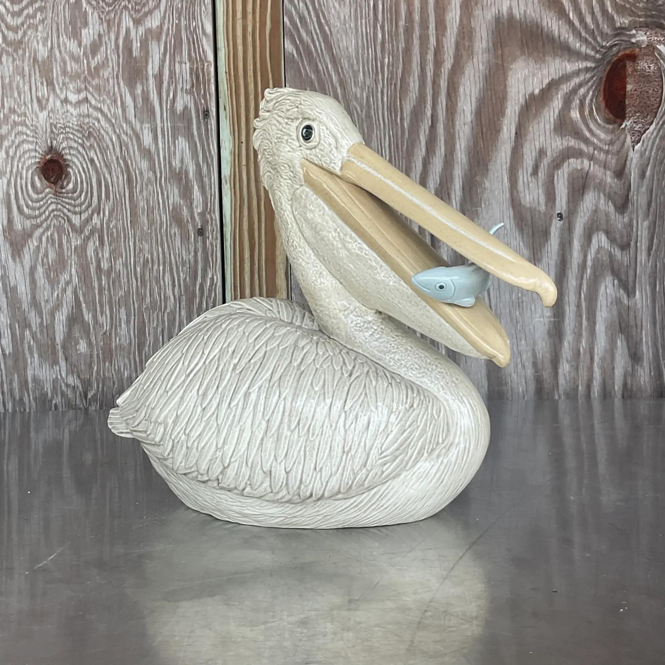 American Vintage Coastal Glazed Ceramic Pelican For Sale