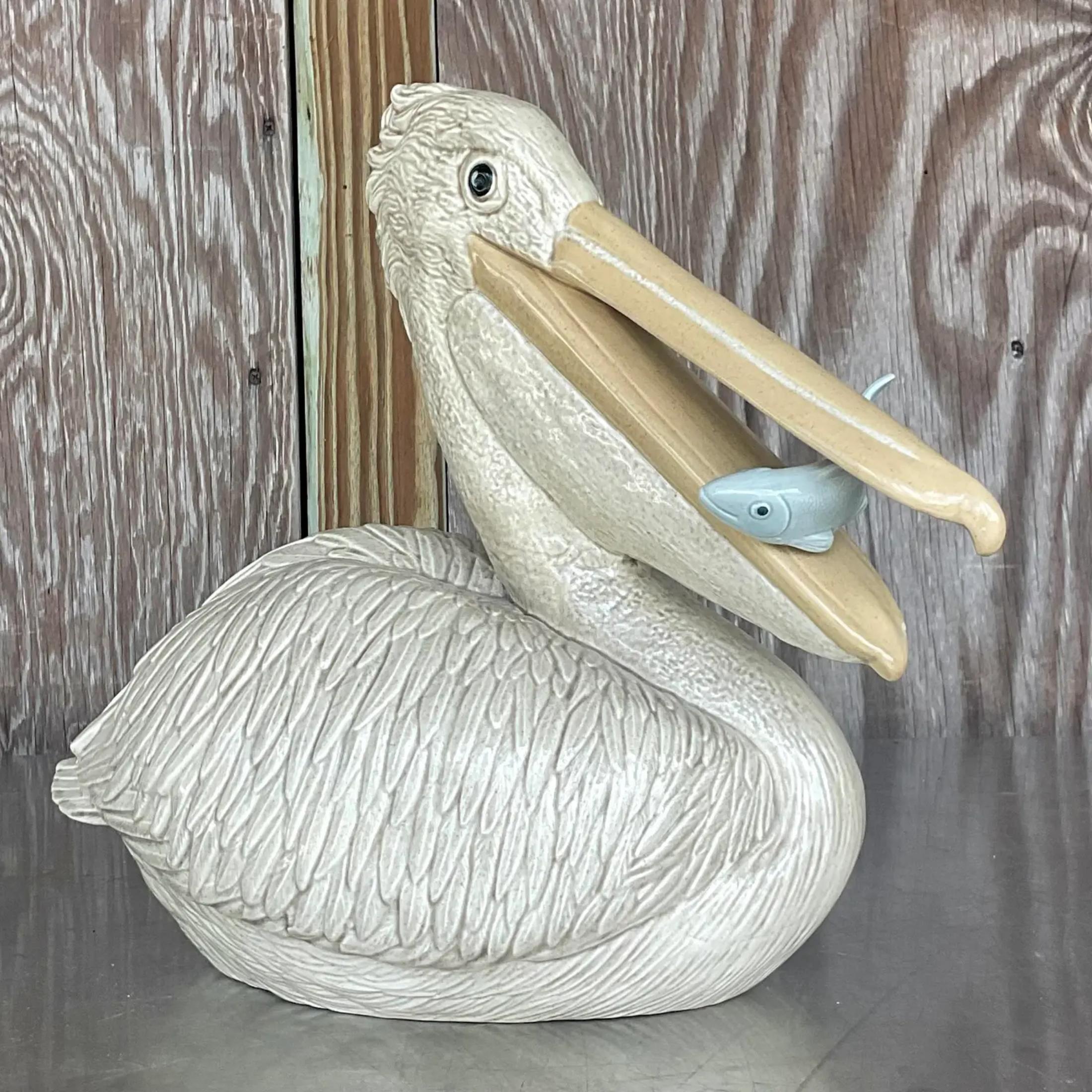 Vintage Coastal Glazed Ceramic Pelican For Sale 1