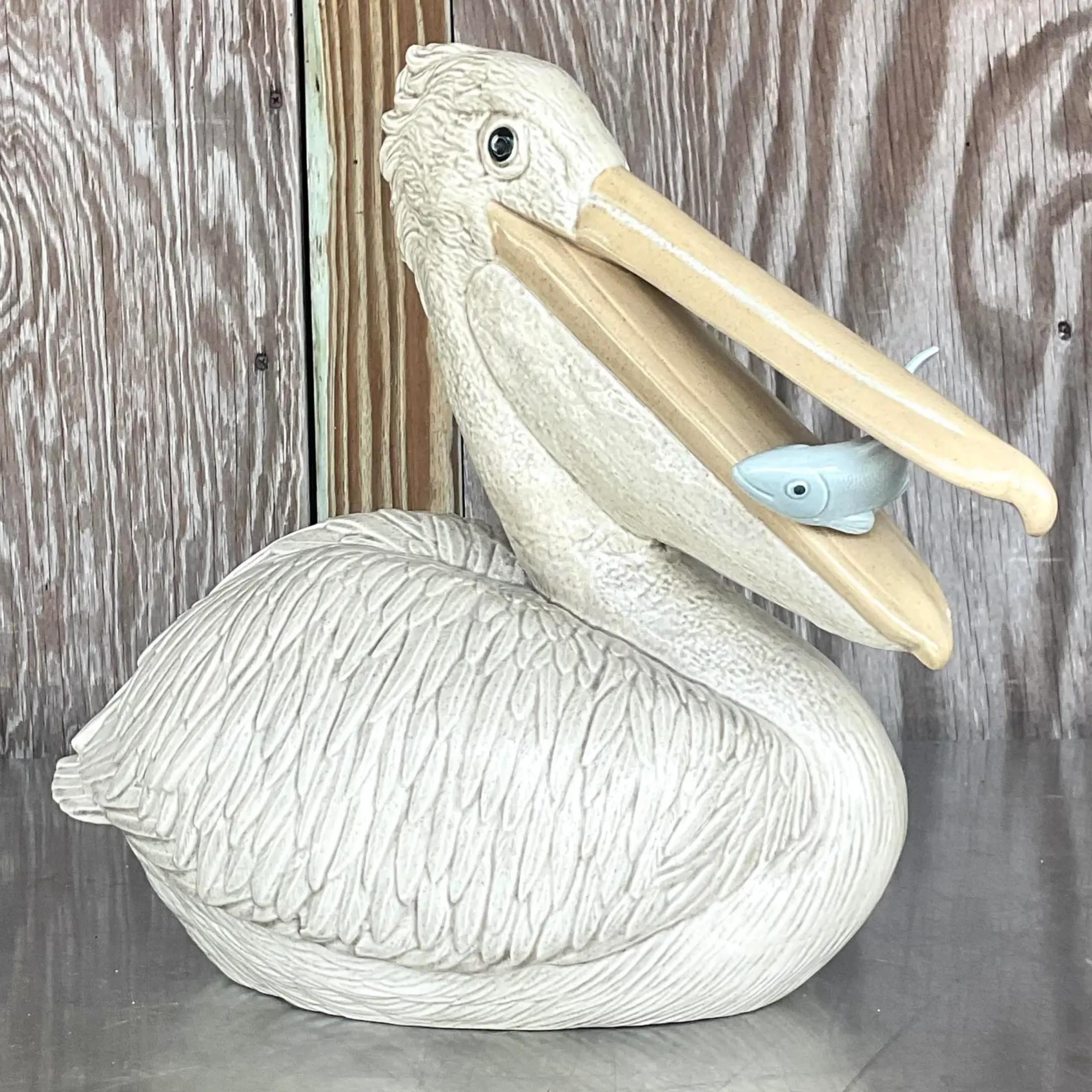 Vintage Coastal Glazed Ceramic Pelican For Sale 2