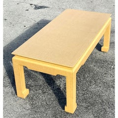 Vintage Coastal Glazed Grasscloth Ming Coffee Table