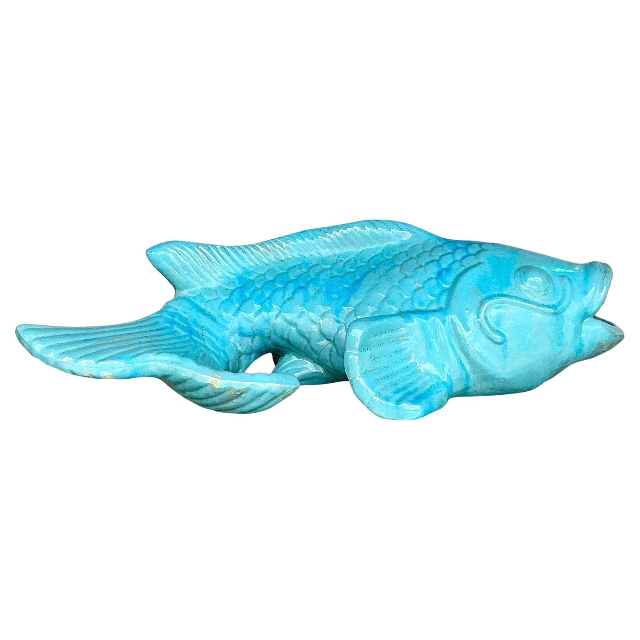 Vintage Coastal Glazed White Terracotta Fish
