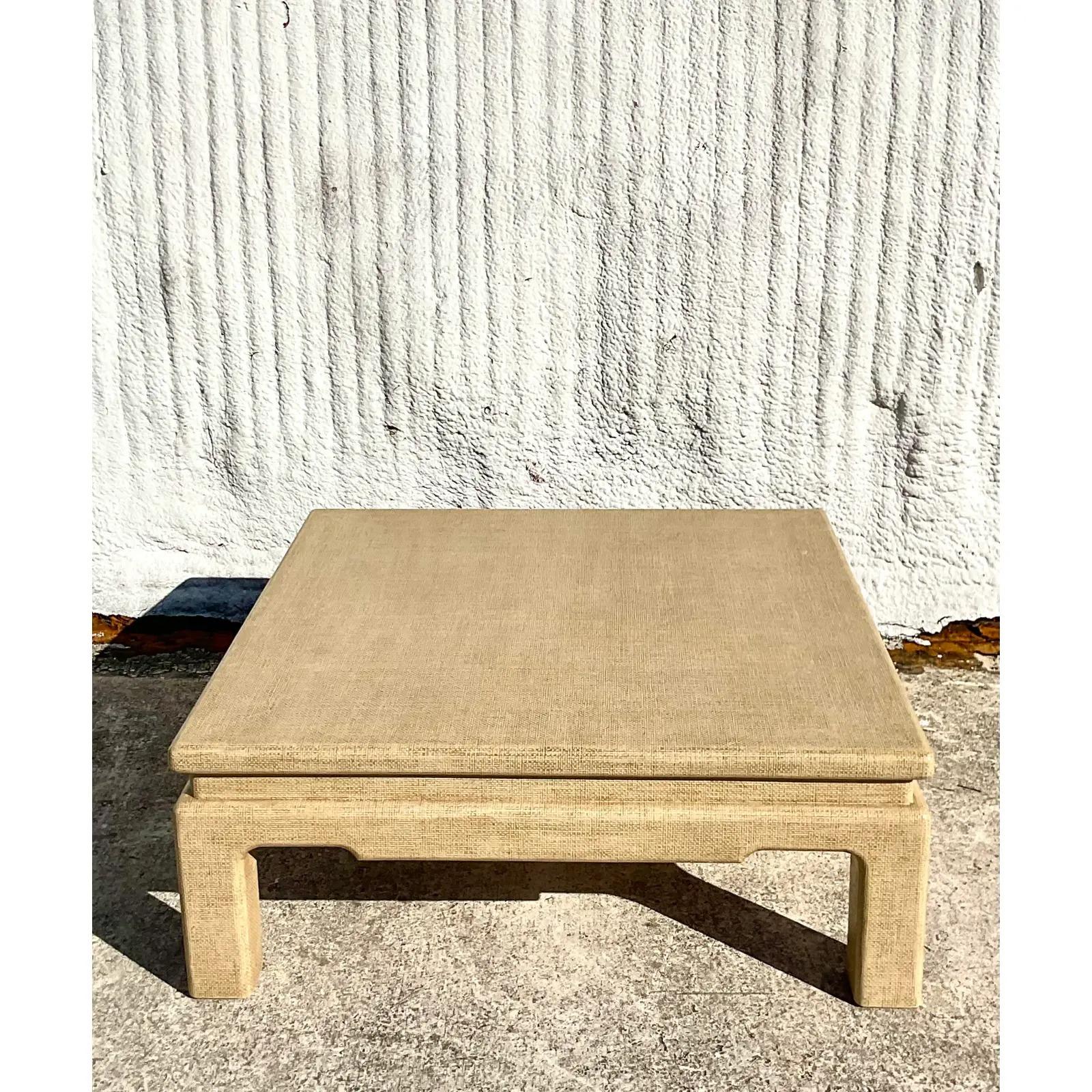square grasscloth coffee table