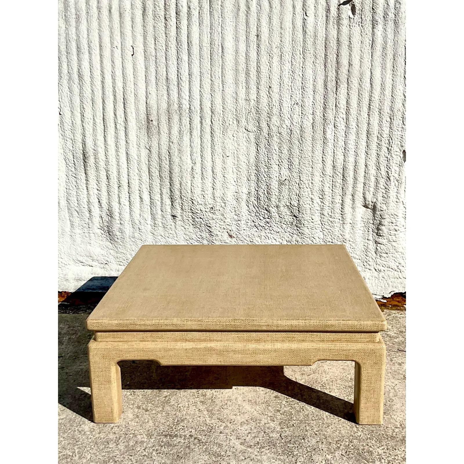 North American Vintage Coastal Grasscloth Coffee Table