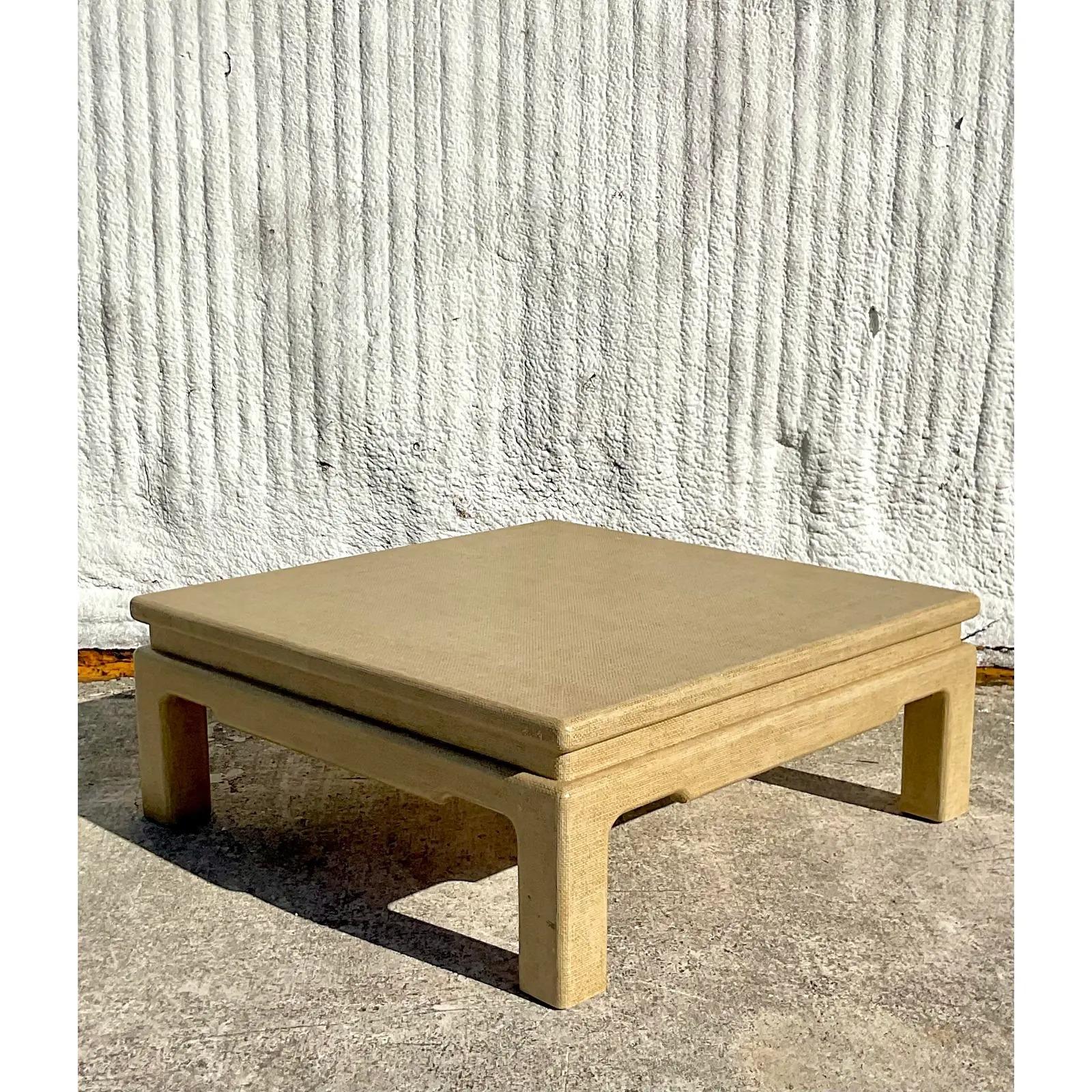 Vintage Coastal Grasscloth Coffee Table In Good Condition In west palm beach, FL